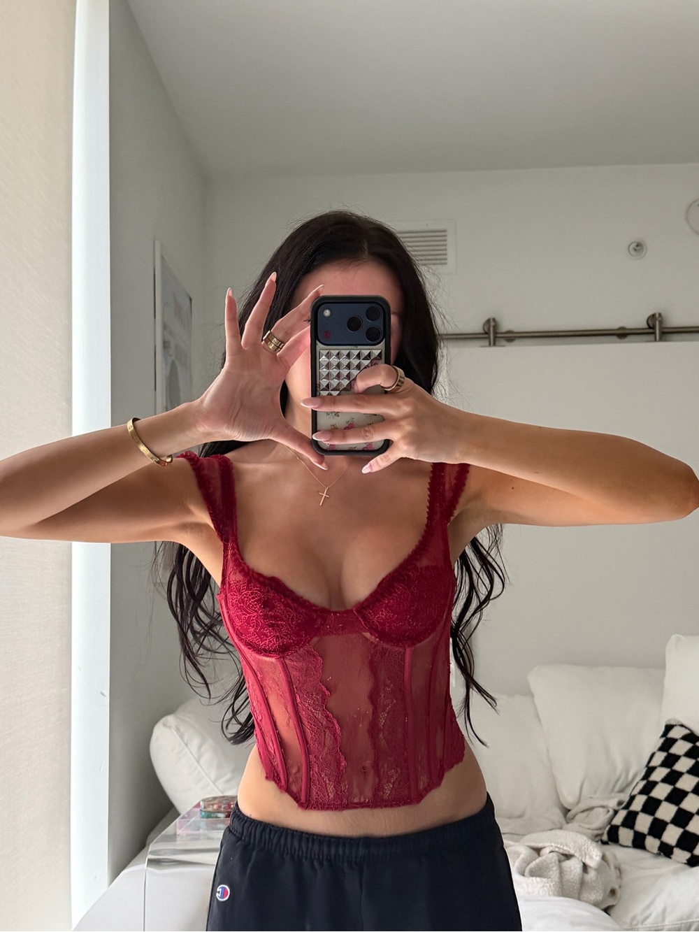 White Fox Boutique Burgundy Lace Bustier Top - Picture 1 of 3